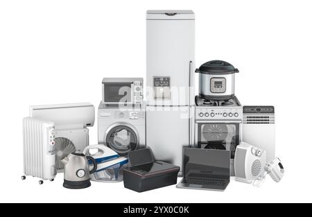 Domestic, household and kitchen appliances. 3D rendering isolated on white background Stock Photo