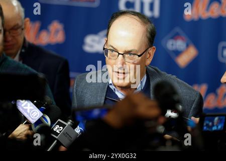 Queens, United States. 12th Dec, 2024. New York Mets owner Steve Cohen speaks to the press after Juan Soto is introduced at Citi Field in New York City on Thursday, Dec. 12, 2024. Soto signed a $765 Million deal, the largest in Major League Baseball history. Photo by Corey Sipkin/UPI Credit: UPI/Alamy Live News Stock Photo