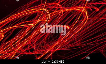 Abstract Wavy Light Patterns Created by Many Small Light Sources with Long Exposure Photography Stock Photo