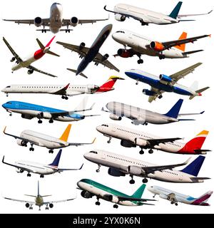 Collage of different passenger airplanes Stock Photo