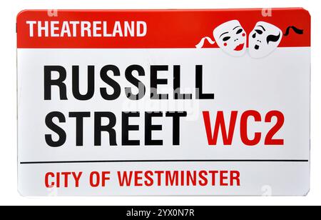 Theatreland Russell Street sign, Covent Garden, City of Westminster, London, England, United Kingdom Stock Photo