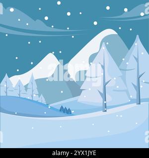 Winter landscape with trees, mountains, snow, soft pastel colors ...