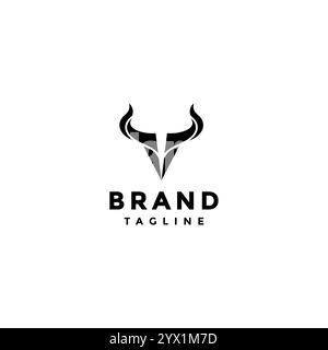 Simple Bold Bull Horn Logo Design. Bold Tribal Bull Symbol Logo Design. Stock Vector