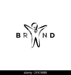 Simple Lamp Man Silhouette. Abstract Line Lamp Man Standing With Two Hands Raised Design. Stock Vector