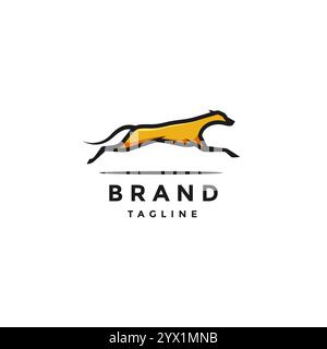 Brave Jumping Dog Logo Design. Silhouette of a Male Dog Running Fast Logo Design. Stock Vector
