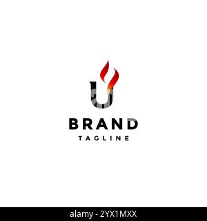 Simple Letter U Burning Logo Design. Initial Letter U with Fire at the End Logo Design. Stock Vector