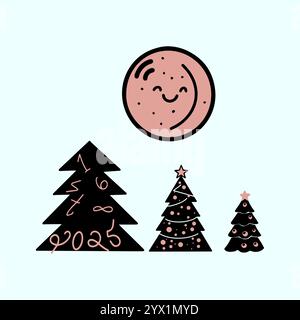 Christmas card three Christmas trees. Stock Vector