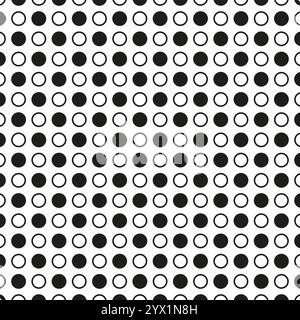 Black dot pattern. White background circles. Monochrome seamless texture. Vector dots composition. E Stock Vector