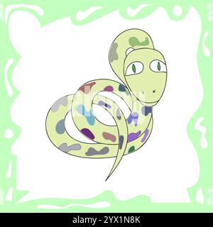 Children's drawing of a snake drawn with felt-tip pens Stock Vector