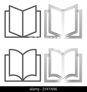 Open book icon. Minimalist line style. Geometric symmetry focus. Vector illustration. Stock Vector