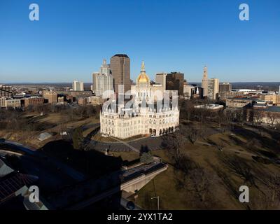 Aerial view of the Connecticut State Assembly Capital Building in downtown Hartford Stock Photo