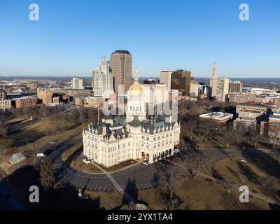 Aerial view of the Connecticut State Assembly Capital Building in downtown Hartford Stock Photo