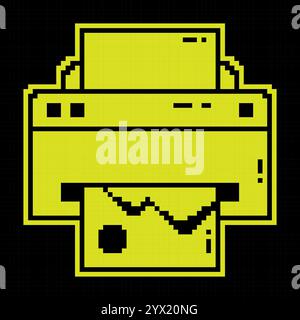 Pixel silhouette icon. inkjet printer. Printing documents in office using copiers. Simple black and yellow vector Stock Vector