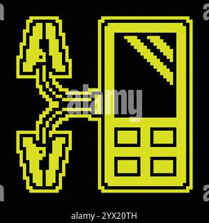 Pixel silhouette icon. Digital multimeter, device for measuring current and voltage in electrical circuit. Simple black and yellow vector isolated Stock Vector