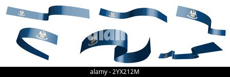 Set of holiday ribbons. Flag of american state of Louisiana waving in wind. Separation into lower and upper layers. Design element. Vector on white ba Stock Vector