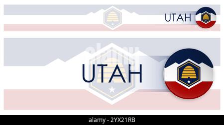 Utah US state horizontal web banner in modern neomorphism style. Webpage Utah election header button for mobile application or internet site. Vector Stock Vector