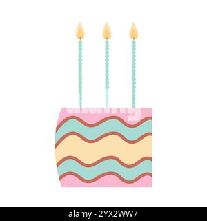 Pastel rainbow slice of cake and candles Stock Vector