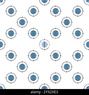 Arrows and Blue World vector Earth Globe concept colored seamless pattern Stock Vector