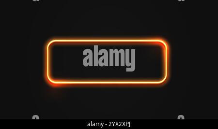 Neon frame orange rectangle set. Glowing colorful rectangular border. Geometric shape action UI elements with copy space. Stock Vector