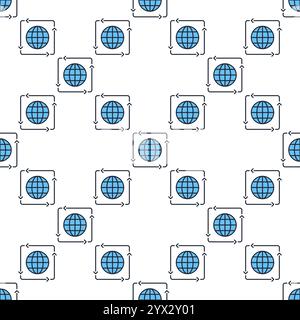 Earth Globe and Arrows vector concept blue seamless pattern Stock Vector