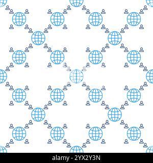 People around Earth Globe Hemisphere vector concept thin line seamless pattern Stock Vector