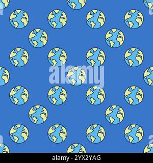 Earth Hemisphere vector concept blue seamless pattern Stock Vector