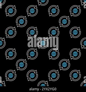 Small Earth Globe inside Arrows vector World concept outline seamless pattern Stock Vector