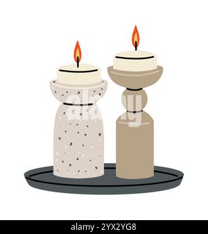 Various candle. Wax candle illustration. Soy wax candles in jar. Different shapes and sizes. Vector clipart collection. Stock Vector