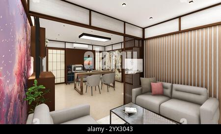 Interior Design of an art inspired Japanese style living room with ...