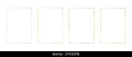 Thin linear golden rectangular frames set. Gold geometric glitter rectangle collection in art deco style. Glowing element for photo, certificate Stock Vector