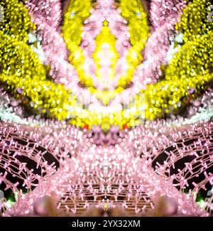 glowing colorful Christmas lights on black background, overlay Stock Photo