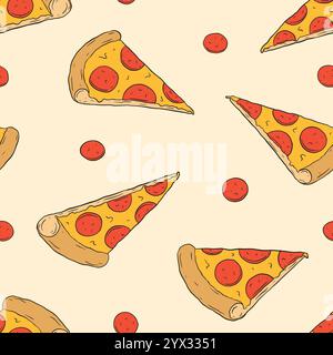 Pizza doodle seamless pattern. Vector background illustration Stock Vector