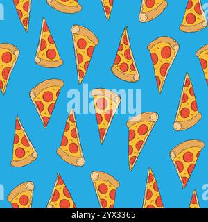 Pizza doodle seamless pattern. Vector background illustration Stock Vector