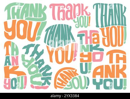 Thank You Illustrative lettering compilation set.  Vector Lettering design illustration for web, t-shirt design, other graphic design use Stock Vector