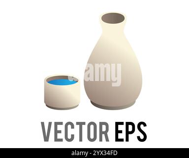 Japanese traditional alcoholic drink sake cup and bottle set Stock Vector
