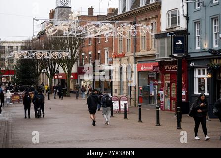 Nuneaton town centre in winter with Christmas lights, Warwickshire, UK Stock Photo
