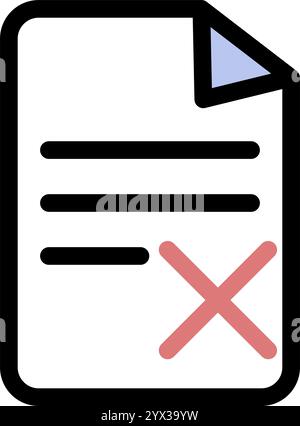 Document with written text and cancel icon symbol - Document with no approval Stock Vector