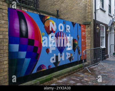 Colourful advertising hoarding for the Balloon Festival, Northampton, UK; an annual event for hot air balloons Stock Photo