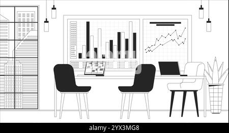 Chart whiteboard conference room empty black and white line illustration Stock Vector