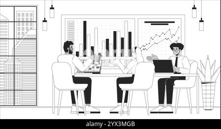 Strategy discussion black and white line illustration Stock Vector