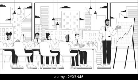Company results celebration black and white line illustration Stock Vector