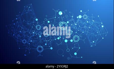 Scientific abstract background. Plexus effect and circles connected by lines. Hand drawn vector. Stock Vector