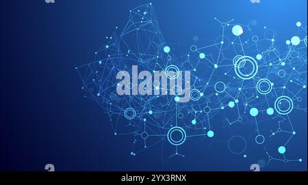 Scientific abstract background. Plexus effect and circles connected by lines. Hand drawn vector. Stock Vector