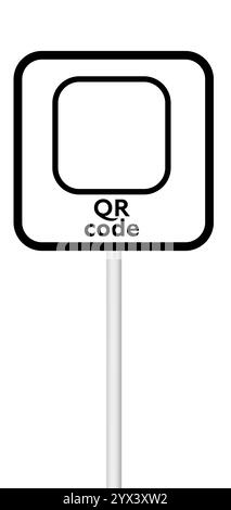 Empty frame sign for QR code on a blank background with a white pole ...