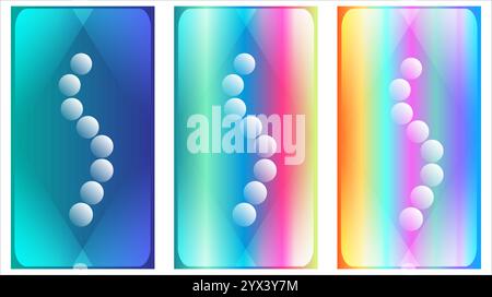 Set of three vertical abstract colorful backgrounds with white balls Stock Vector