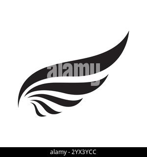 A minimalistic wing black and white vector illustration of a stylized feather. Stock Vector