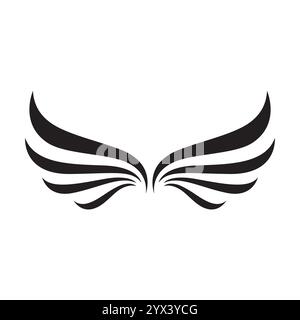 A minimalistic wing black and white vector illustration of a stylized feather. Stock Vector