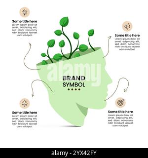Infographic template with icons and 4 options or steps. Green head. Can be used for workflow layout, diagram, banner, webdesign. Vector illustration Stock Vector