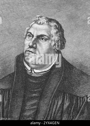 Portrait, Martin Luther (1483-1546), born in Eisleben, theologian, reformer, Protestant, after a painting by Cranach, historical illustration 1883 Stock Photo