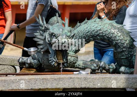 Dragon shaped purification water fountain in at Kiyomizu dera temple in Kyoto, Japan on 1 April 2018 Stock Photo